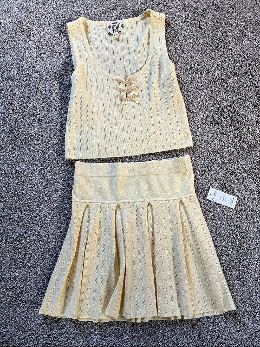 Hippie Rose Yellow Pointelle Knit Skirt Set